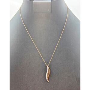 Marked 925 Sterling Silver Copper Color Rhinestone Squiggle Pendant 18" Necklace